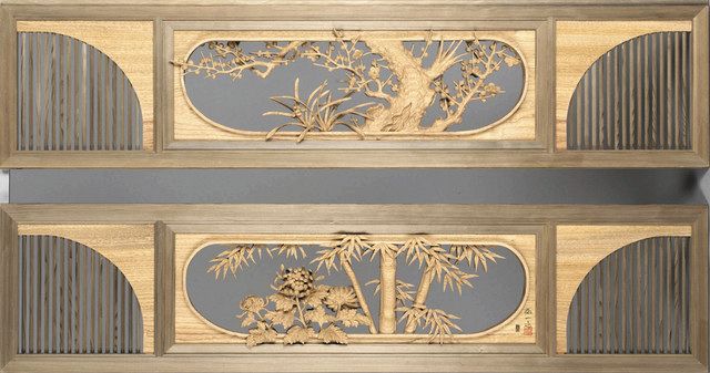 井波彫刻の欄間 菊と竹-