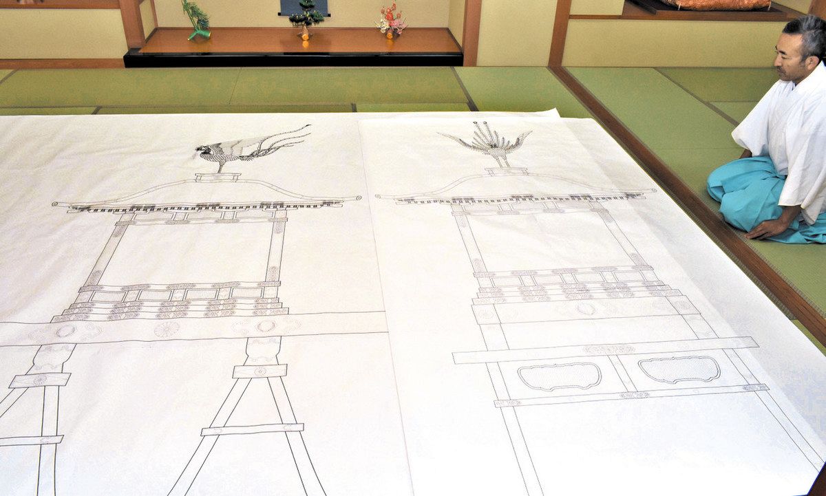 御鳳輦」の原寸大図面公開 射水神社が25年新造 150年式年大祭事業
