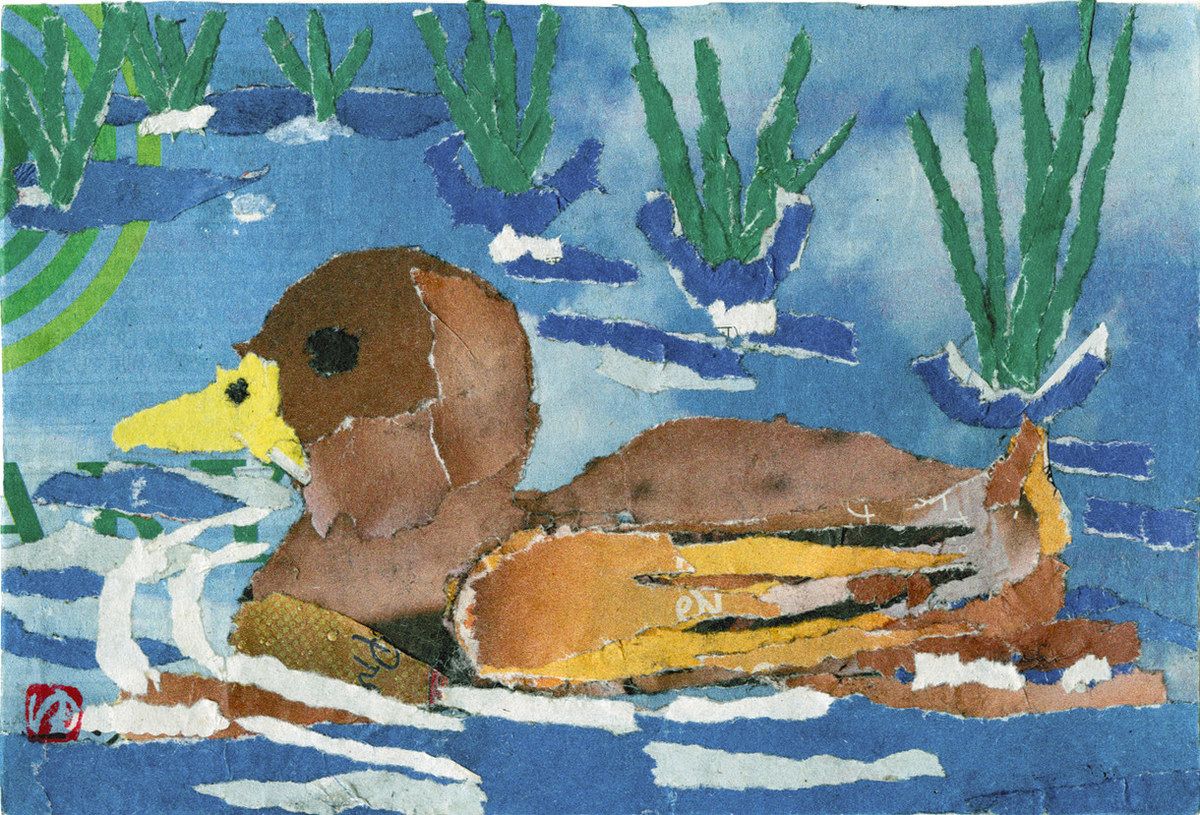 新聞ちぎり絵 ギャラリー＞ 「アイガモ」 ：中日新聞しずおかWeb