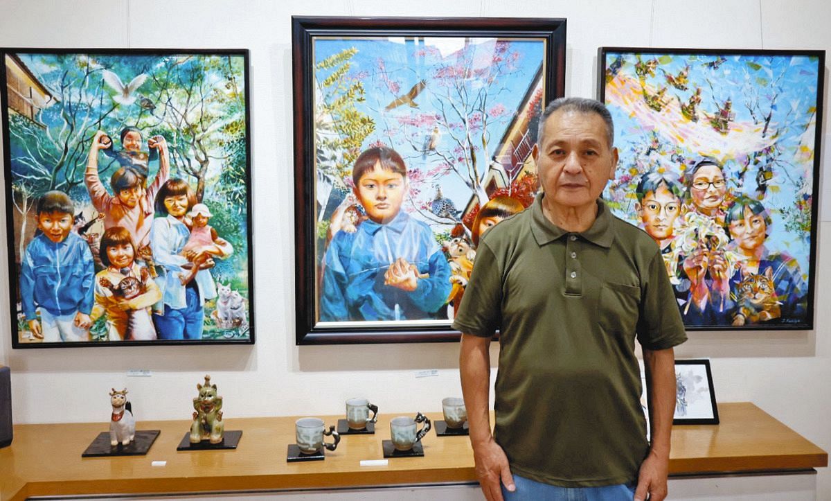 火災で亡くした息子と娘、絵にし供養に 一宮の男性が作品展、3年前に