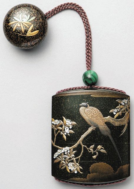 江戸期 印籠蒔絵師 古満作 極上蒔絵四方盆2客 東Y7-1125