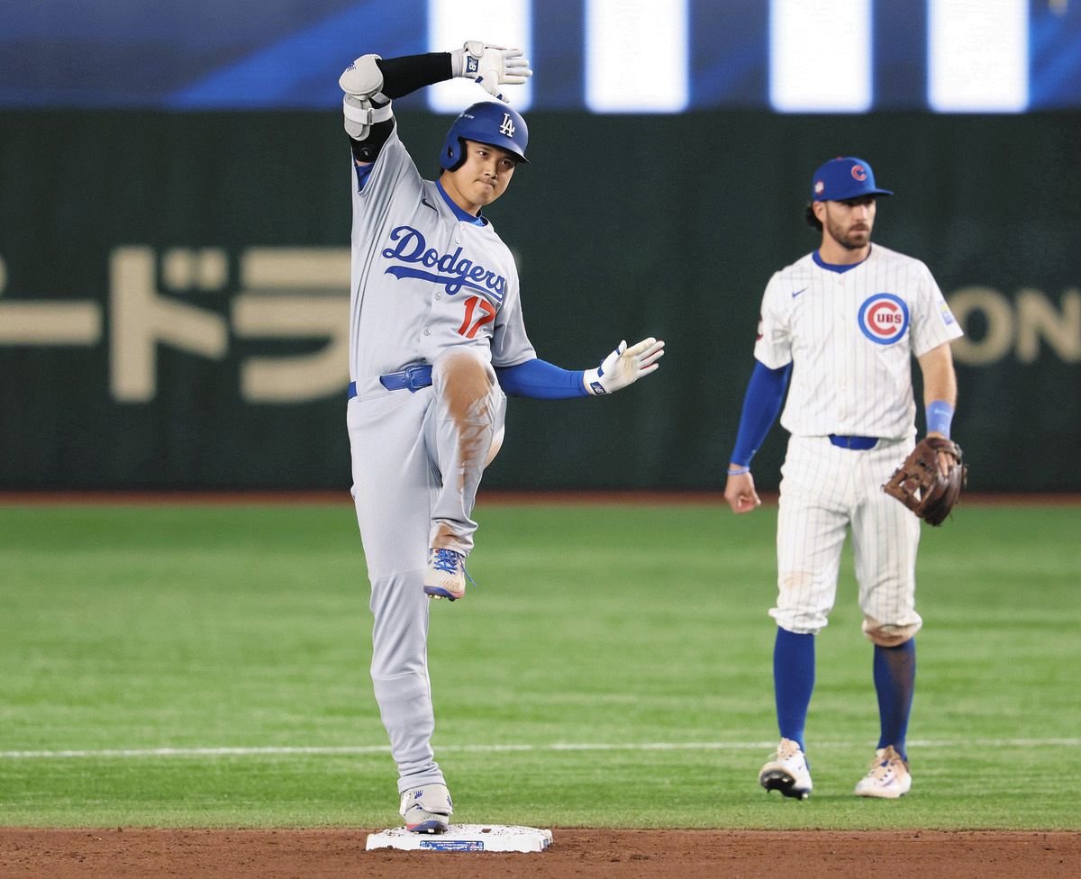 大谷翔平、第5打席で右翼線へ二塁打、今季初の長打で2年連続となる開幕