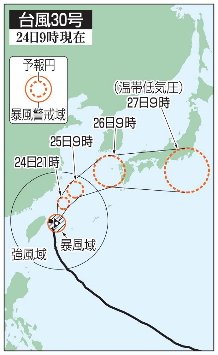 　台風３０号の予想進路（２４日９時現在）