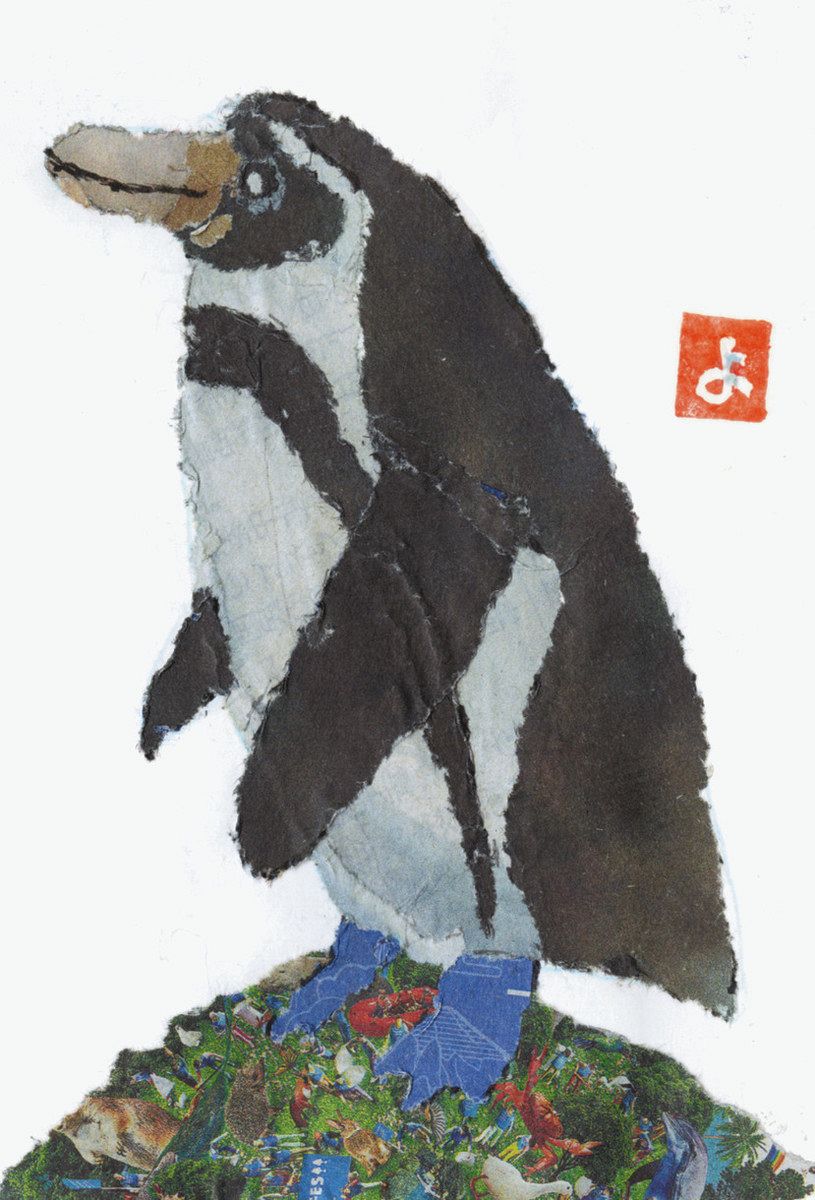 新聞ちぎり絵 ギャラリー＞ 「ペンギン」：中日新聞しずおかWeb