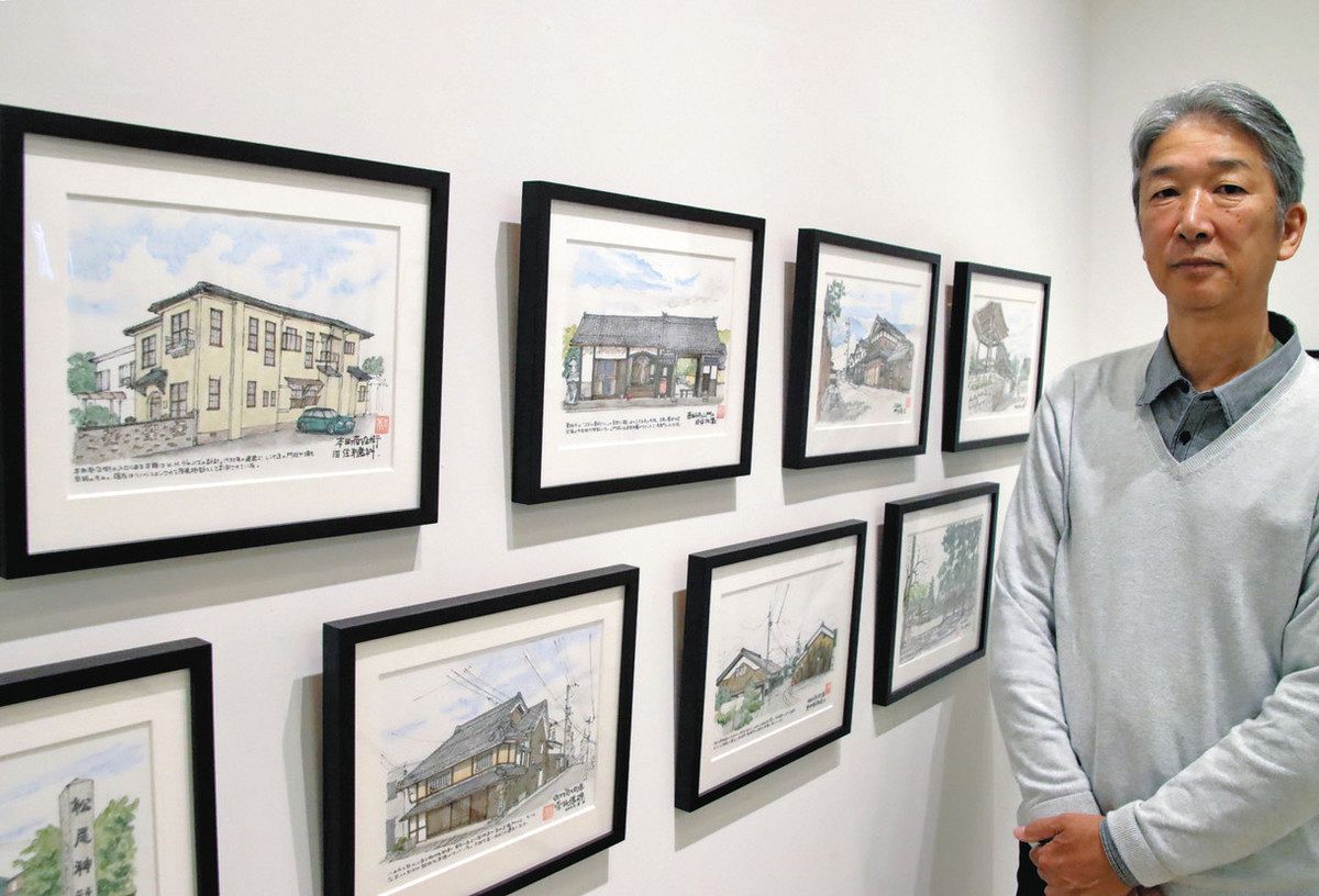 御代参街道の風景をスケッチ 日野で水彩色鉛筆画を展示販売：中日新聞Web