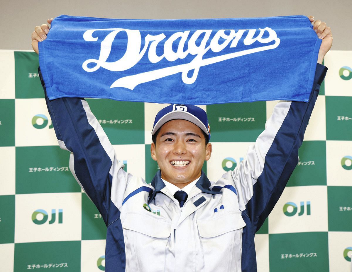 中日から2位指名を受けた王子の柴崎聖人＝愛知県春日井市の王子製紙春日井工場で