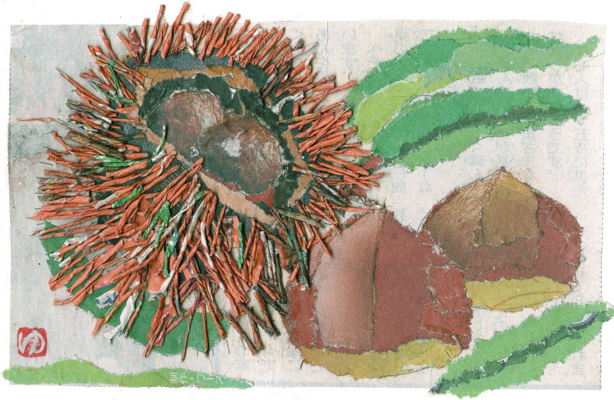 新聞ちぎり絵 静岡めぐり＞ 北区の農園のクリ（2）：中日新聞しずおかWeb