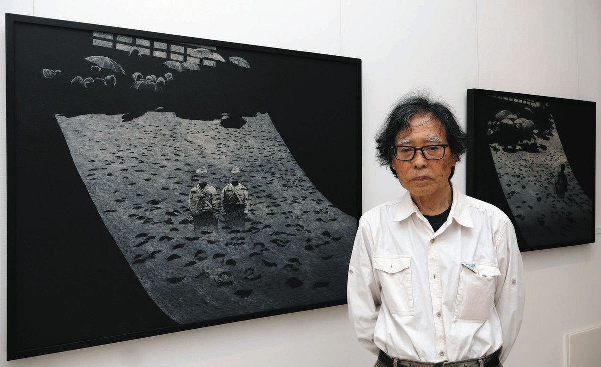 八島正明画伯の油彩画 きっかけは妹 独自手法で死生観問う 八島さん、伊賀で油絵展示：中日