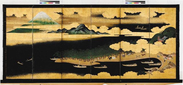 風呂先屏風　墨絵　富士 風呂先屏風 墨絵 富士