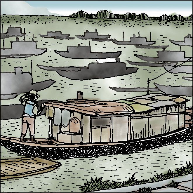 ２１９）湖上に住む漁民－太湖の家船 （琵琶湖博物館 用田政晴）：中日