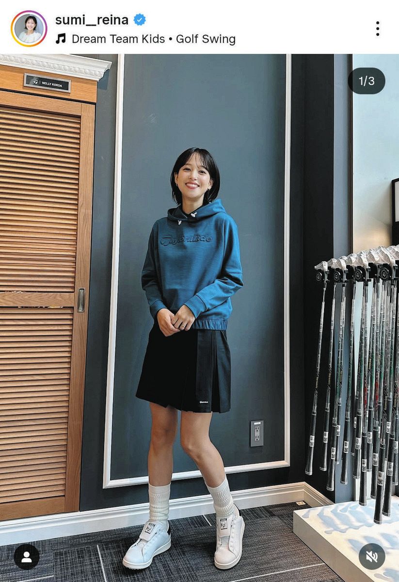 ◇鷲見玲奈アナ、”美脚ギャル”なゴルフウエアショット【写真】：中日