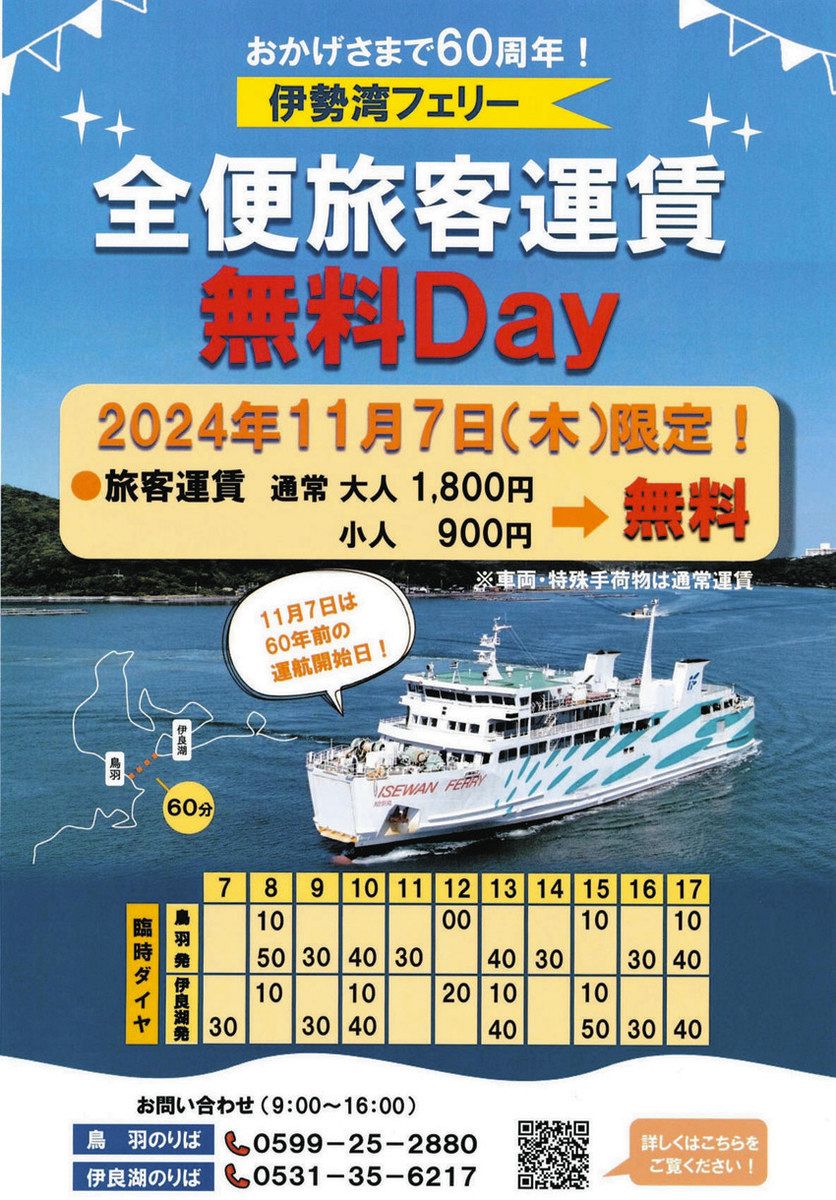 伊勢湾フェリー、7日は運賃無料で乗れます！ 運航開始60年記念で：中日 