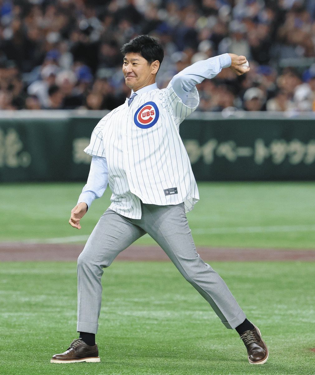 巨人やカブスで活躍の高橋尚成さん、今永昇太を捕手に始球式 両チーム