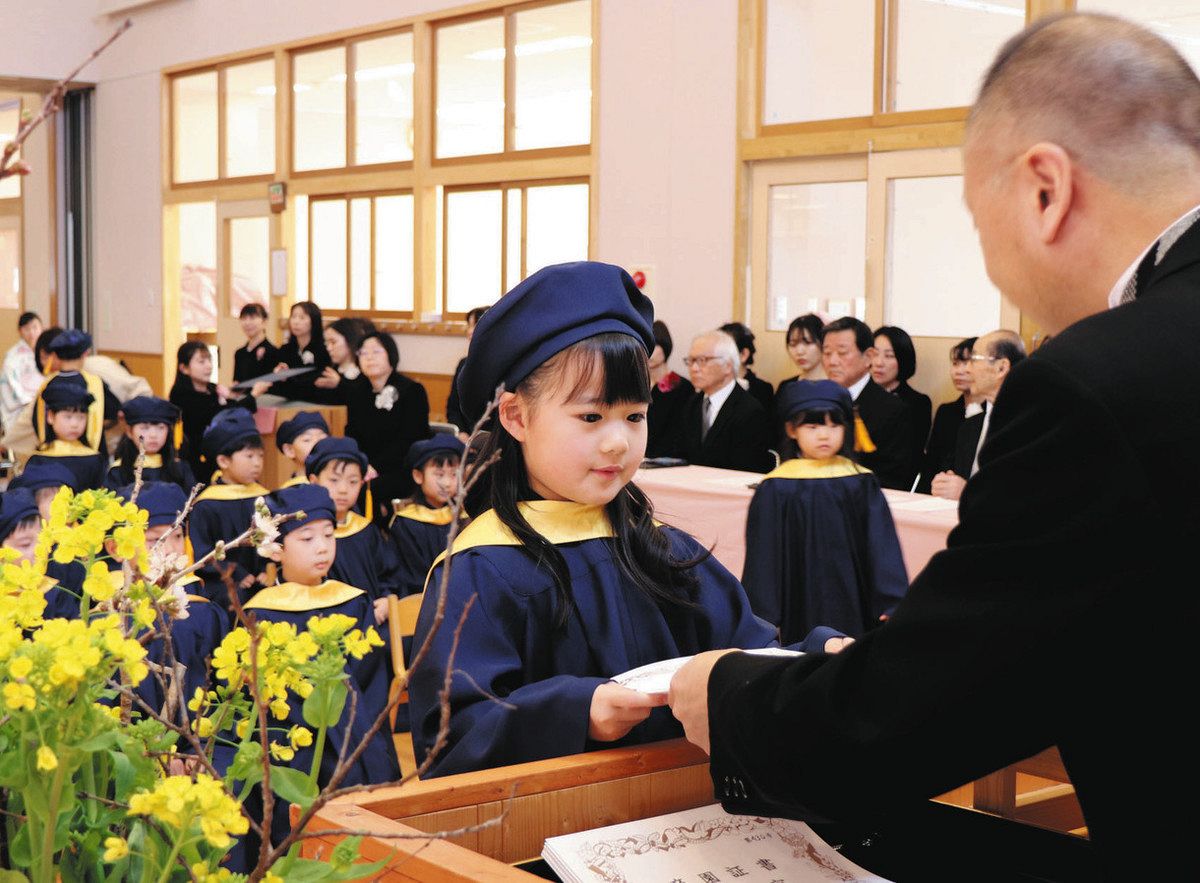 伝統のガウン身につけ園児47人が巣立ち 大垣の幼稚園：中日新聞Web