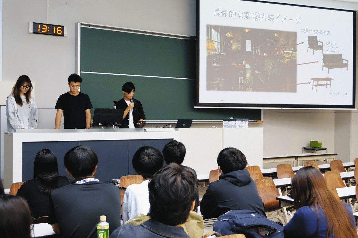 若年層に向けたマーケティング施策を提案する学生ら＝みよし市福谷町の東海学園大三好キャンパスで
