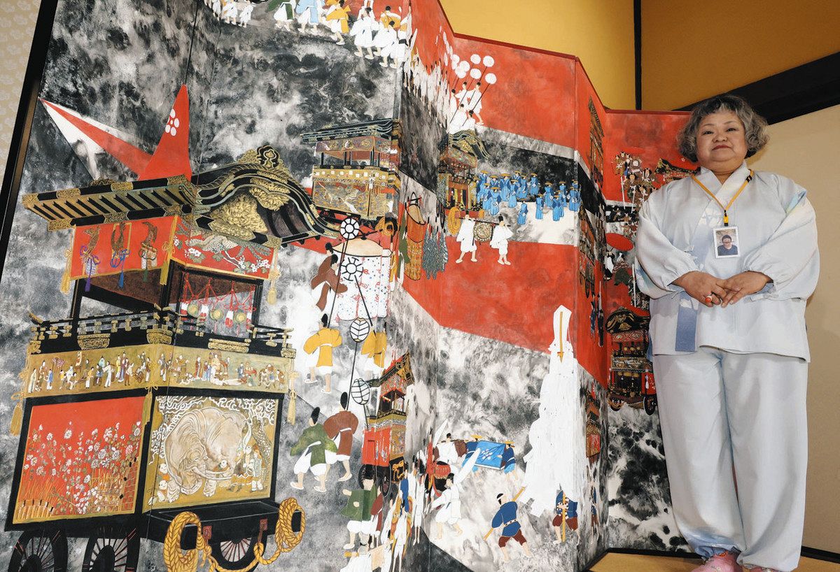 制作3年、勇壮なだんじり屏風 名張藤堂家邸で画家・飯田さんが作品展 