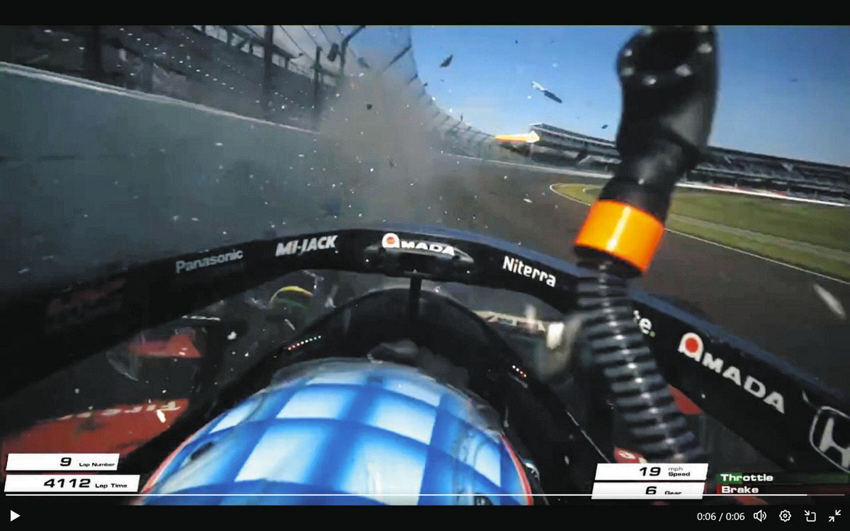 インディ500】佐藤琢磨ひやり、高速状態でクラッシュ、94Gの衝撃も