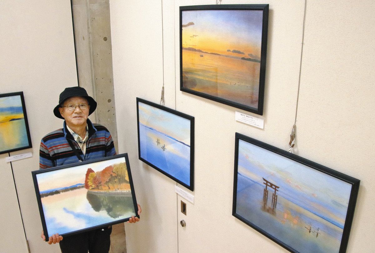 釣り人が描く琵琶湖の素晴らしい景色 能登川博物館で福永和明さんが