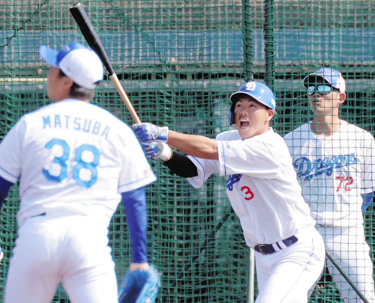 中日・高橋周平、雄たけび！ シート打撃で豪快な一発、プロ初