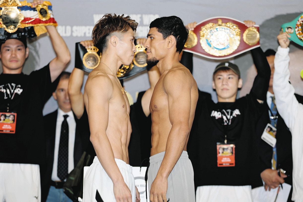 井上尚弥と挑戦者アフマダリエフ、そろって計量一発クリア