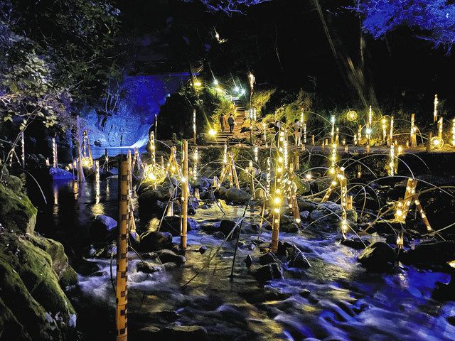 赤目四十八滝に竹あかり2000本 22日から：中日新聞Web