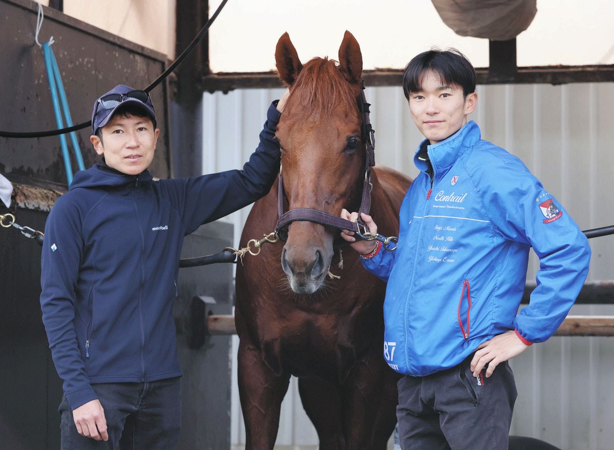 フェブラリーS、南部杯に続きダートGⅠ3勝目を狙うレモンポップと田中博調教師（左）と坂井