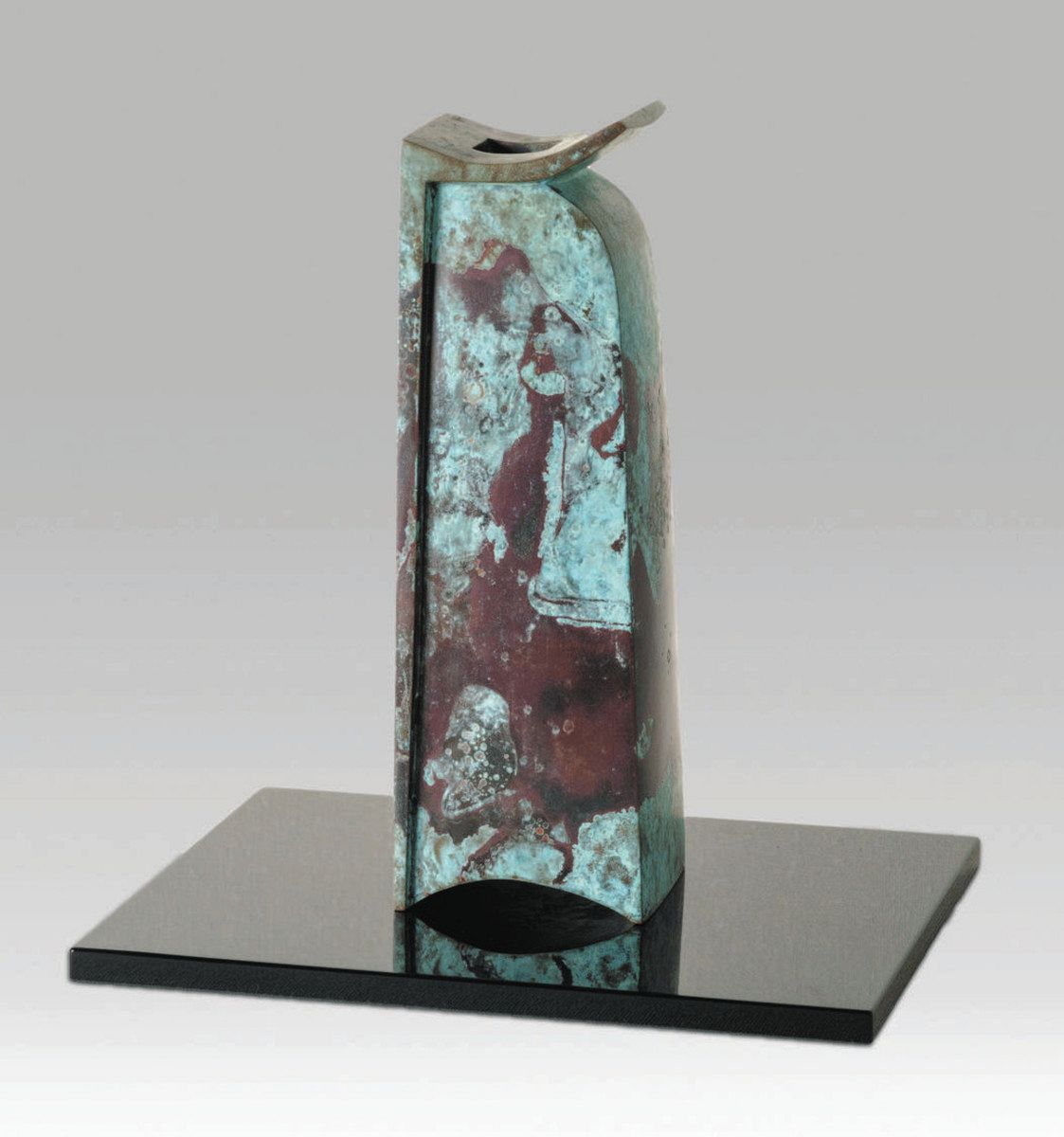 蔵出し品・名品】高岡銅器花瓶 あけぼの 中村喜久雄作品 富士山 鶴 松