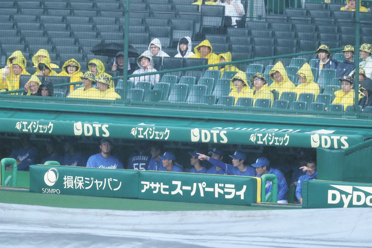 阪神―中日戦、雨で14時の試合開始が遅れる 内野部分には再びシート：中日スポーツ・東京中日スポーツ