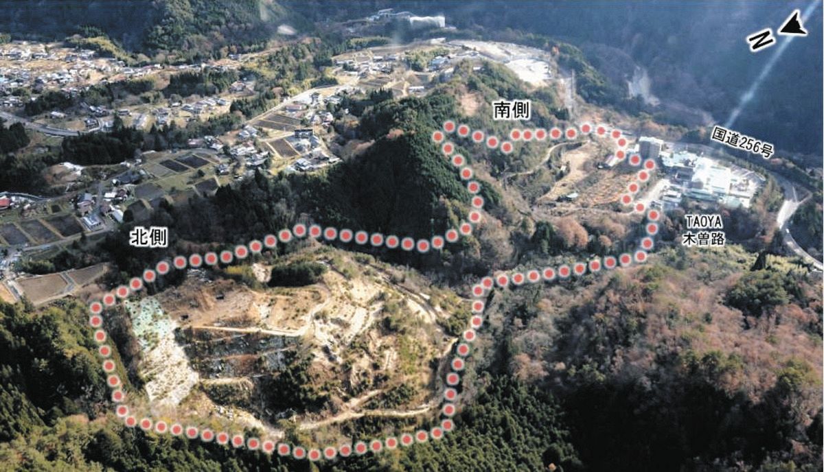 リニア新幹線の中央アルプストンネル工事、南木曽町の「押出北」置き場