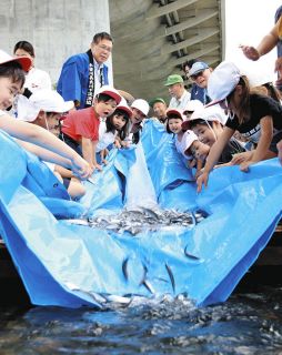 元気な稚アユ、大きく育って　各務原・木曽川で園児ら放流