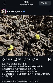 【実際の投稿】土から出ている芽に「なんだかジーン」…Superfly越智志帆、第2子出産報告