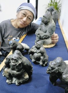 愛らしい表情、動物の陶彫　中津川で愛知の麦畑さんが190作品展示