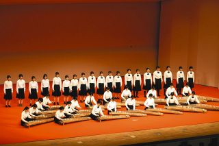 歌と琴の演奏を披露した岐阜県チーム＝土岐市土岐津町の市文化プラザで（市提供）
