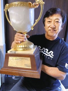 「プロ野球ニュースが選んだＭＶＰ」のトロフィーを手にする田尾