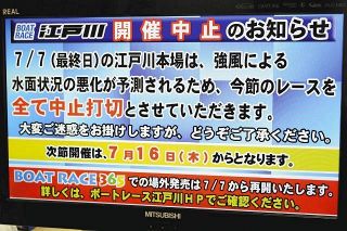 江戸川G2「モーターボート大賞」打ち切り 強風による水面状況の悪化予測で
