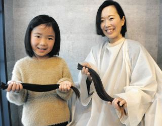 2年伸ばした髪を役立てて　中津川の原さん親子がヘアドネーション
