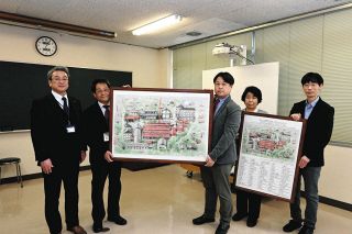 山上宮坂製糸所の姿を残したい　創業者一族、岡谷蚕糸博物館に鳥瞰図レプリカを寄贈