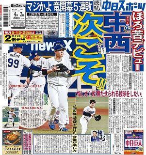 中スポ 今日の紙面：中日スポーツ・東京中日スポーツ