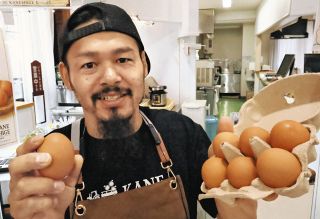 麦芽かすを与えたニワトリのたまご　下條村の道の駅内カフェで販売