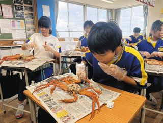 ベニズワイ丸々1匹給食にドン「富山に生まれてよかった」　射水市の小学校で振る舞う